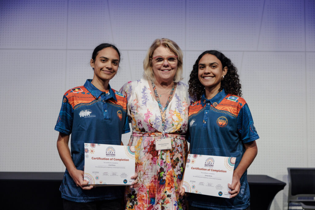 Amarli and Jamaya Borey with Professor Cindy Shannon from GC HHS POWA Graduation