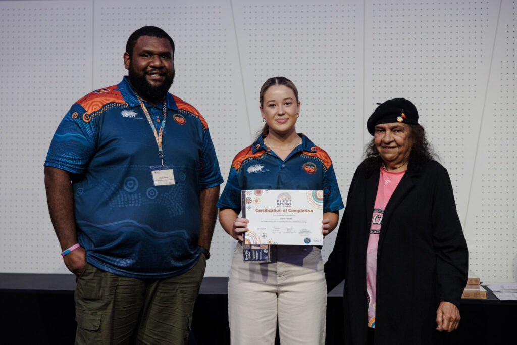 Grace Pennell POWA Graduation - with Phillip Whap and Aunty Mary Martin