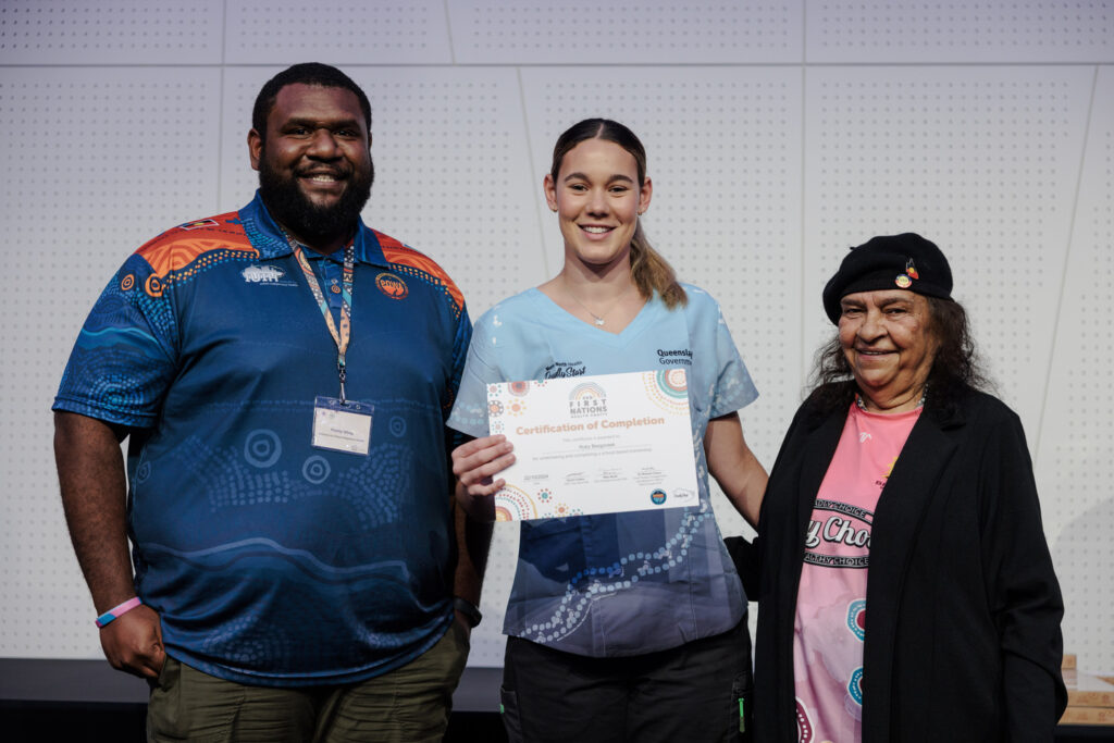 Ruby Bezgovsek POWA Graduation - with Phillip Whap and Aunty Mary Martin